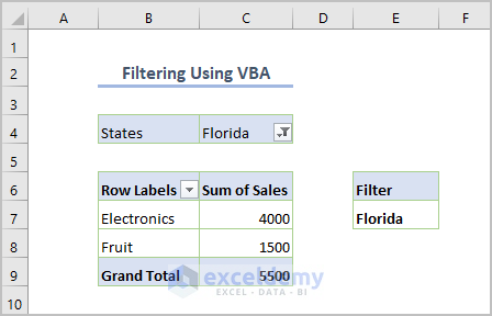 Excel Pivot Table Filter Based on a Cell Value Using VBA