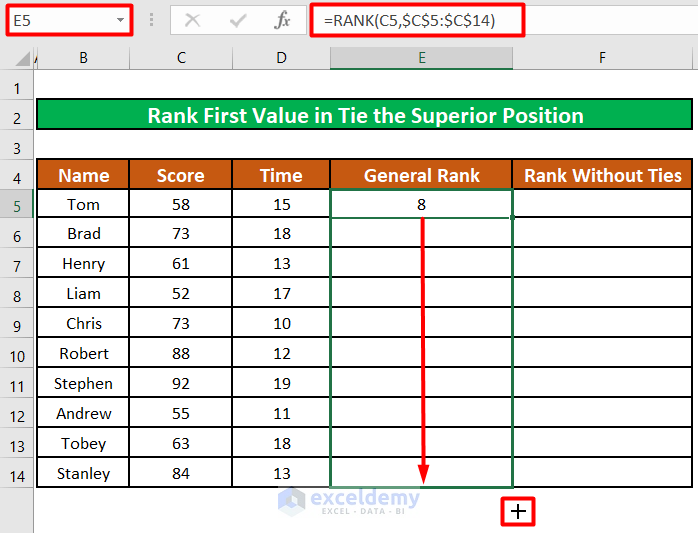 Rank First Value in a Tie the Superior Position 