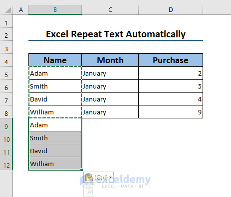 Excel Repeat Text Automatically