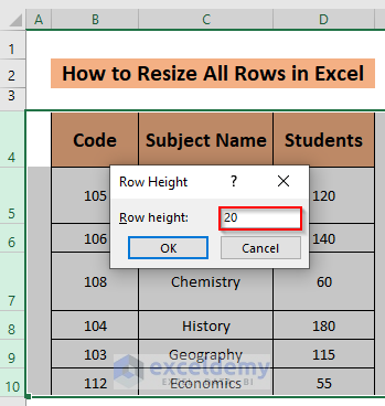 Excel resize all rows