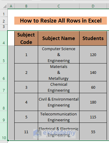 Excel resize all rows by keyboard