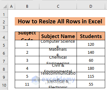 Excel resize all rows Practice