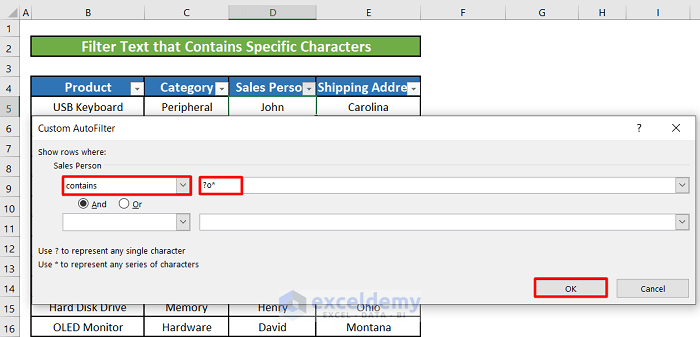 Perform the Text Filter to Find Out Texts that Contains Specific Set of Characters