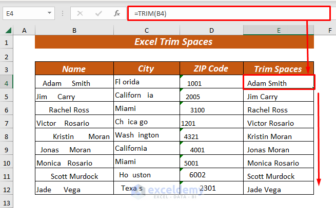 Trim Spaces in Excel