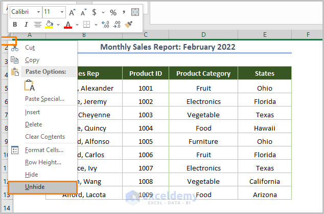 Can’t Unhide Top Rows in Excel