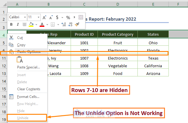 How To Unhide Rows In Excel Unhide All Rows Not Working in Excel (5 Issues & Solutions) - ExcelDemy