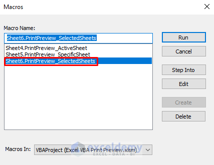 VBA Macro to Display Print Preview for the Selected Worksheets