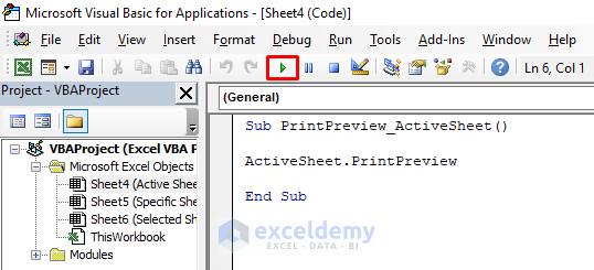 VBA Macro to Display Print Preview for the Active Sheet