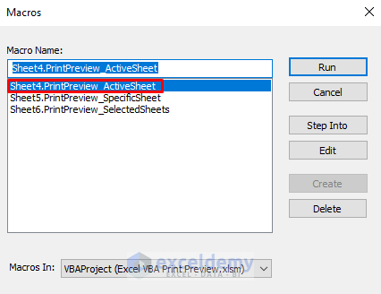 VBA Macro to Display Print Preview for the Active Sheet