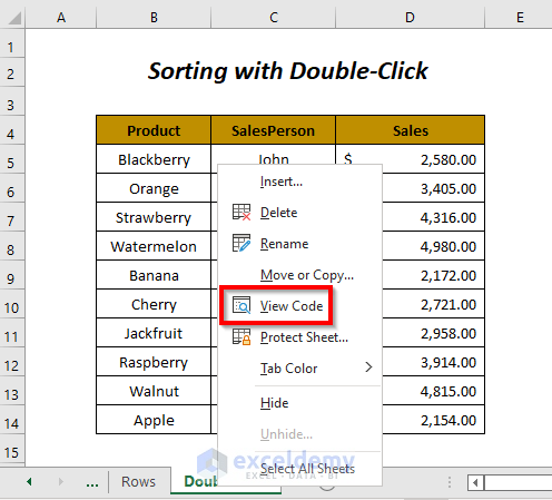 double-click event