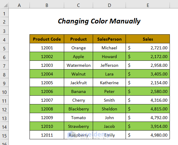 Excel color alternate rows