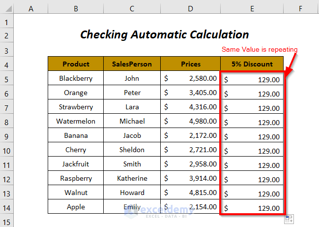 automatic calculation