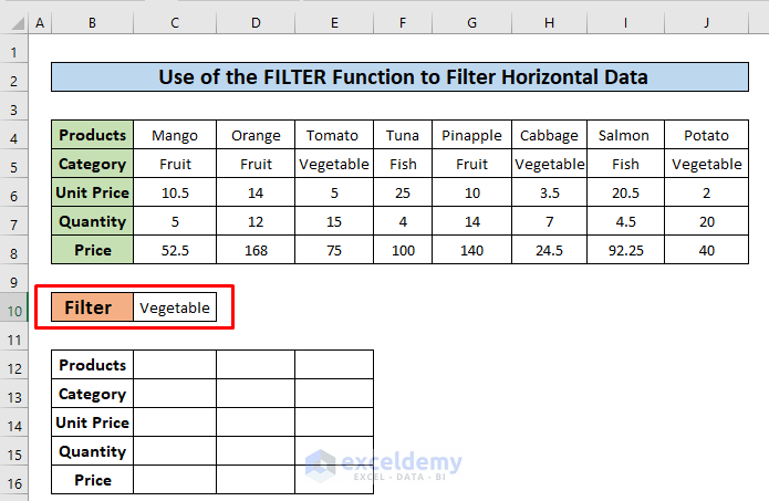 Excel Horizontal Filter 