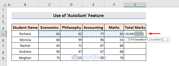 Add the Cell Values in Single and Multiple Rows