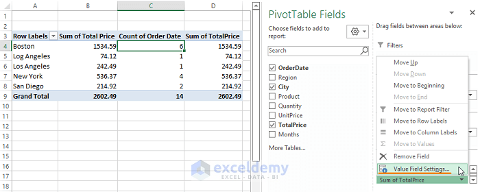 Value Field Setting-Pivot Table Calculated Field Sum Divided by Count