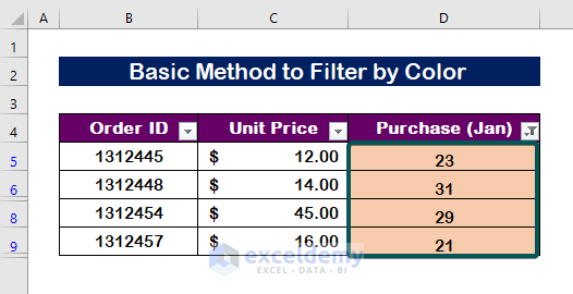 Apply the Basic Method to Filter by Color in Excel