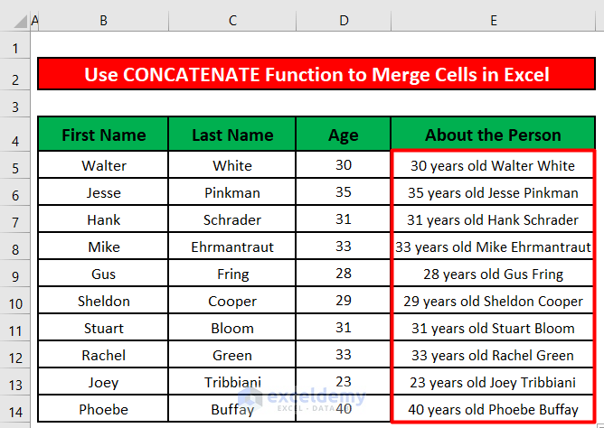 Formula to Merge Cells in Excel
