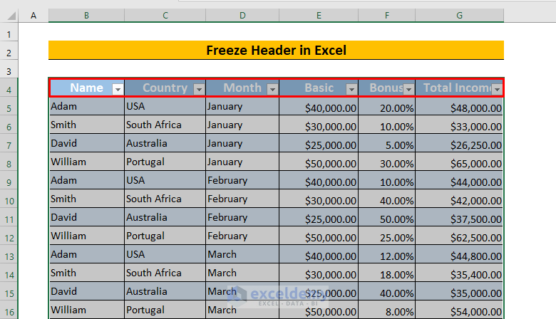 Freeze Header in Excel