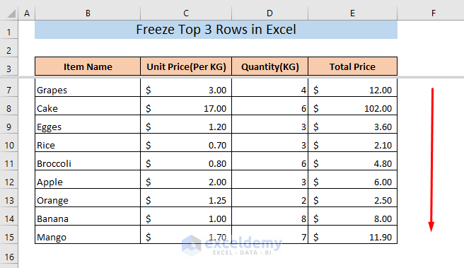 freeze top 3 rows in Excel