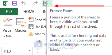 excel freeze top two rows by quick access