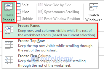 excel freeze top 2 rows by View Tab