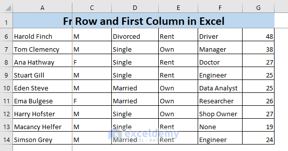Freeze Top Row and First Column in Excel
