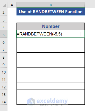 RANDBETWEEN Function to Insert Random Number