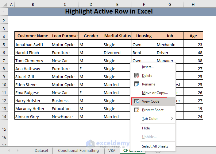 HIGHLIGHT ACTIVE ROW IN EXCEL
