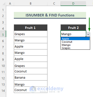 Excel ISNUMBER and FIND Functions to Highlight Cells from a List