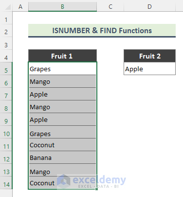 Excel ISNUMBER and FIND Functions to Highlight Cells from a List