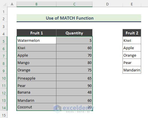 Apply Excel MATCH Function to Highlight Cells that have Text from a List