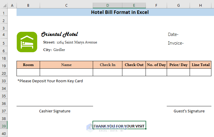 hotel bill format in excel