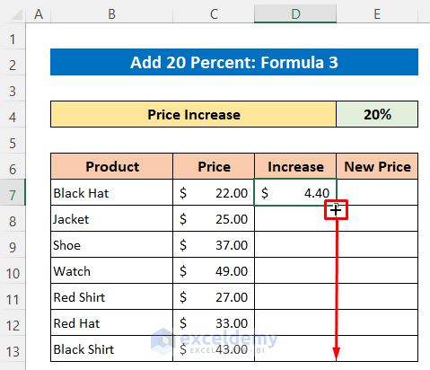 Formula to Add 20 Percent to a Price in Excel