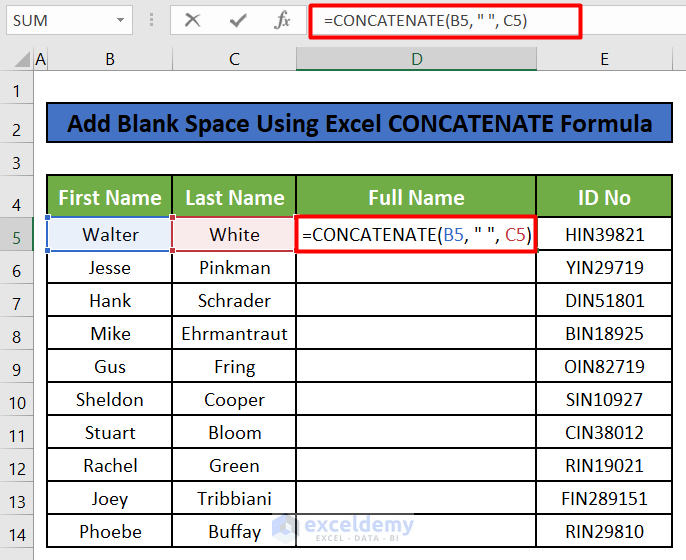Add Blank Spaces Between Two Text Values Using CONCATENATE 