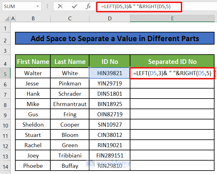 . Add Blank Spaces Between Uniform Cell Values to Separate in Different Parts