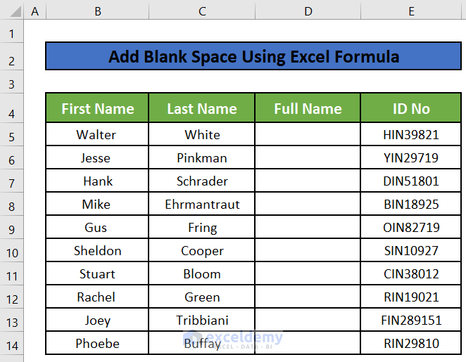 How to Add Blank Space Using Excel Formula