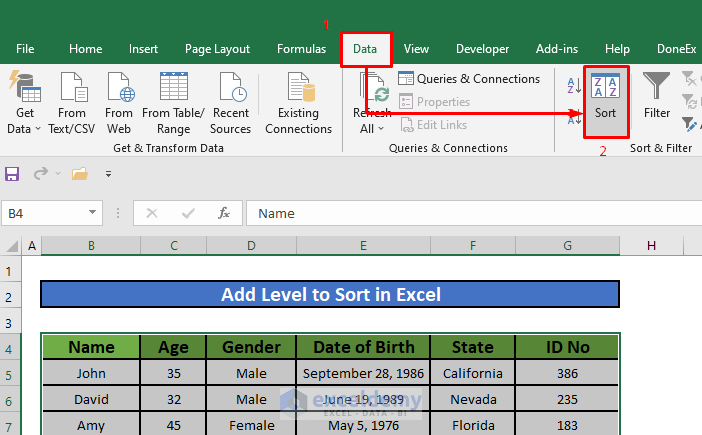. Add Level in Sort Option to Sort in Excel 