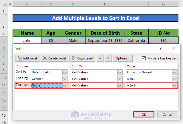 How to Add Sort Button in Excel