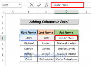 Add two columns containing texts with space