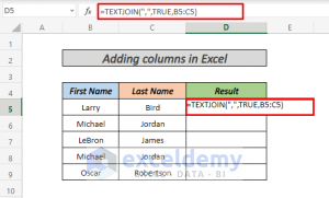 Combine Texts from Two Columns in Excel by TEXTJOIN Function