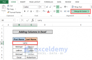 Combine two text columns by merge and centre
