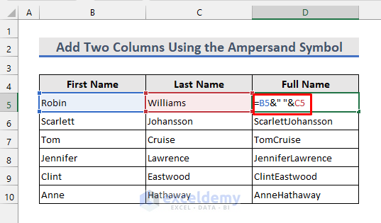 formula to add space between columns