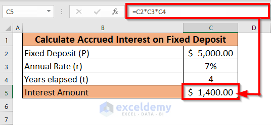 How to calculate accrued interest on fixed deposit in Excel