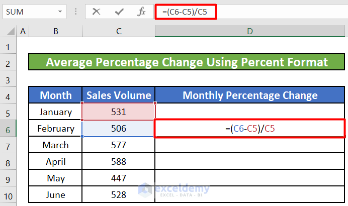 Apply Percent Format to Calculate Average Percentage Change 
