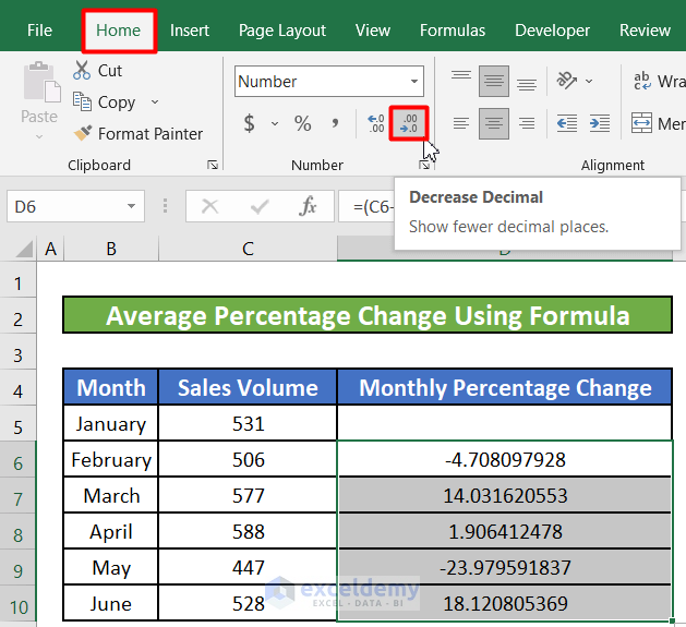 Calculate Average Percentage Change Using Formula