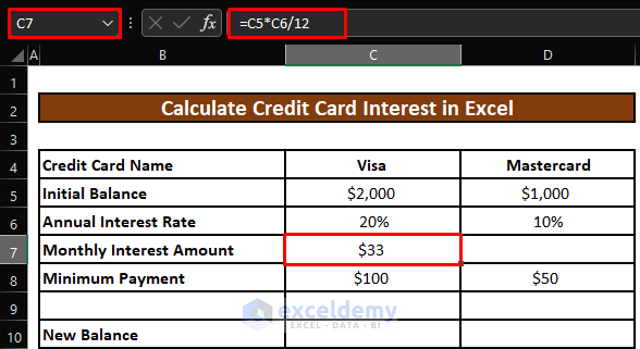Calculate Monthly Interest Amount to Find Out Credit Card Interest