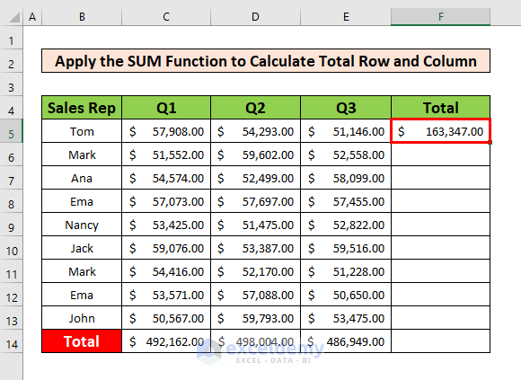 Calculate Total Row