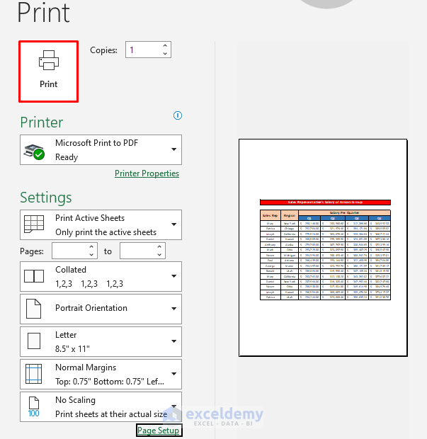 Perform the Keyboard Shortcut to Center Print Area in Excel