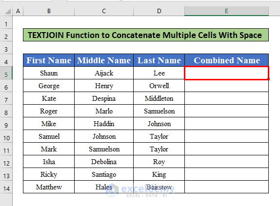 Using the TEXTJOIN Function to Concatenate Multiple Cells With Space in Excel