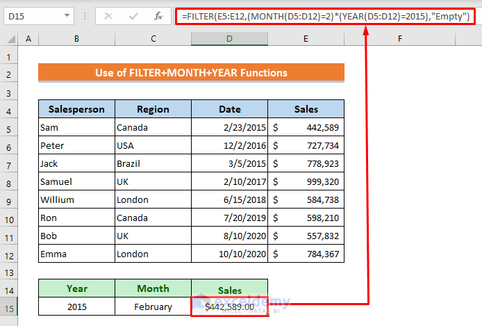 FILTER, MONTH & YEAR Functions in Excel to Filter By Date